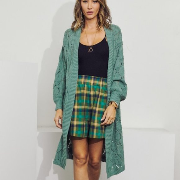 Oversized Openwork Ribbed Trim Side Slit Duster Cardigan - Picture 1 of 6